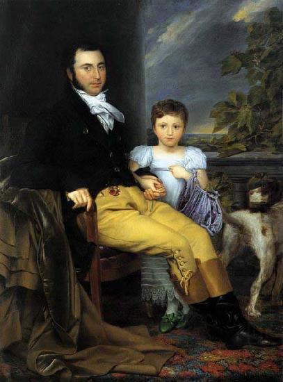 Joseph Denis Odevaere Portrait of a Prominent Gentleman with his Daughter and Hunting Dog china oil painting image